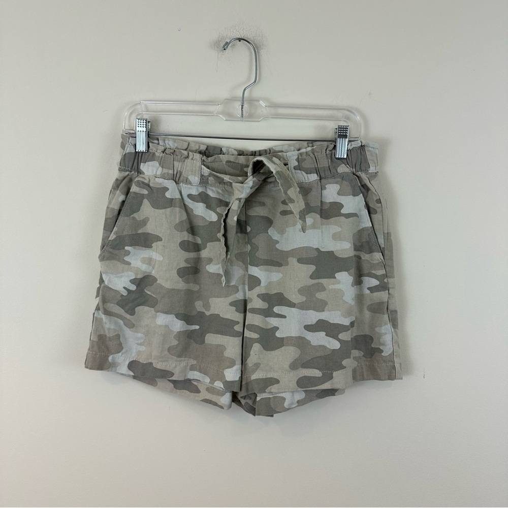 Lucky Brand Neutral Camo Pull On Linen Blend Shorts Size Medium Women's